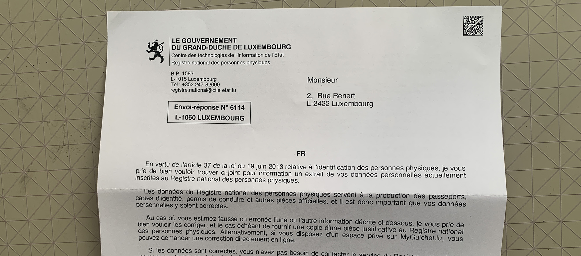 Extrato do Registro Nacional de Luxemburgo (RNPP)