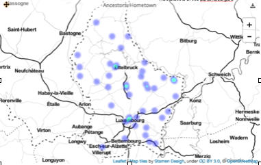 Heat Map of Origins of Luxembourg Ancestors