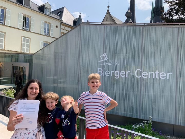 family in front of the bierger center