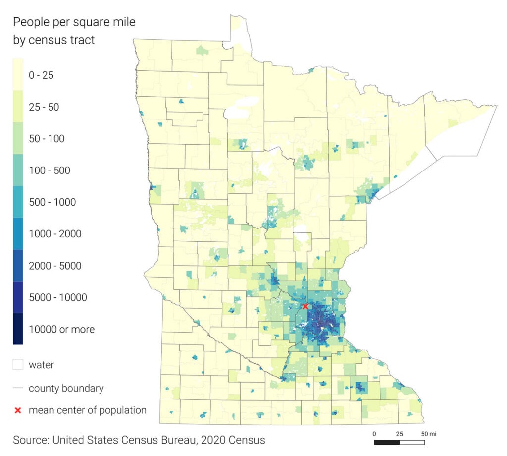2020 population density of Minnesota