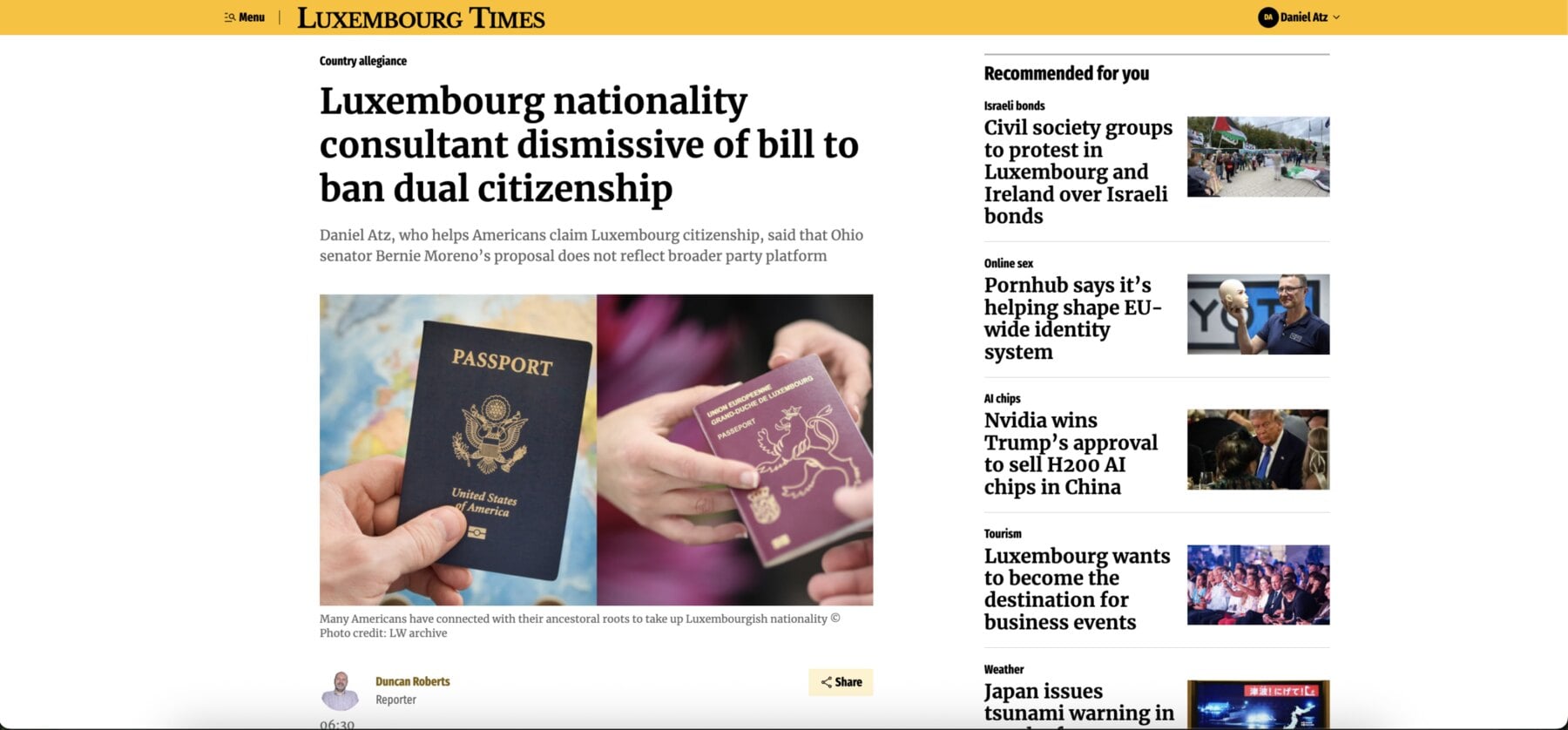 Luxembourg Nationality Consultant Dismissive of Bill to Ban Dual Citizenship