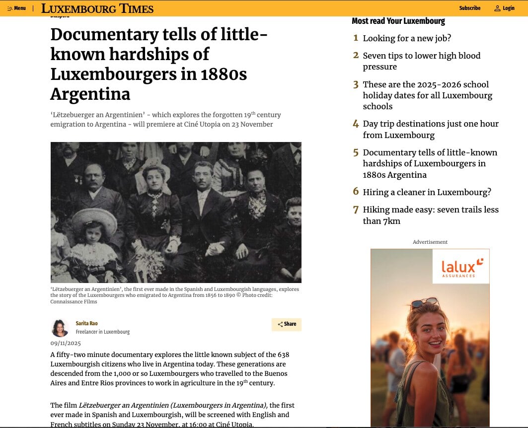 Documentary Tells of Little-Known Hardships of Luxembourgers in 1880s Argentina