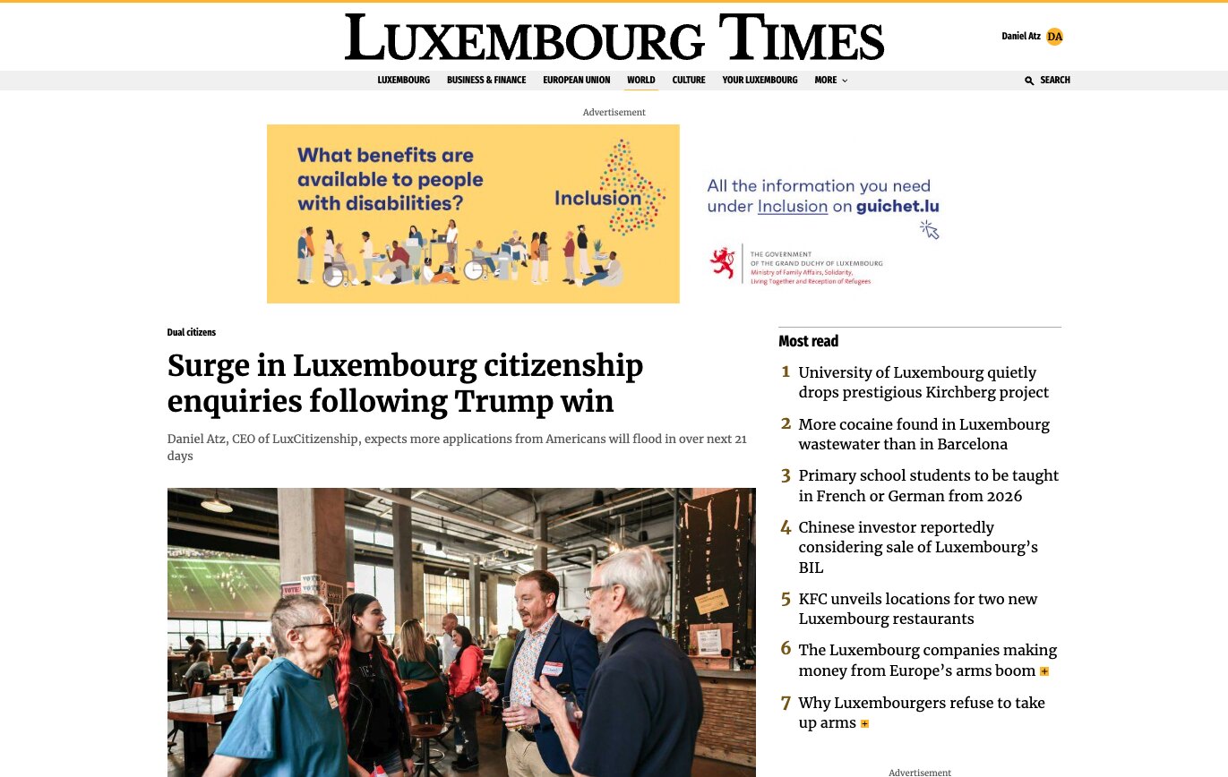 Surge in Luxembourg Citizenship Enquiries Following Trump Win